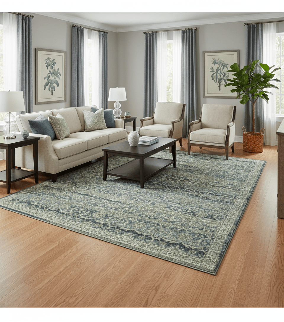 Custom Made Antique Charcoal Blue Transitional Hand Knotted Wool Area Rug - The Rug Decor