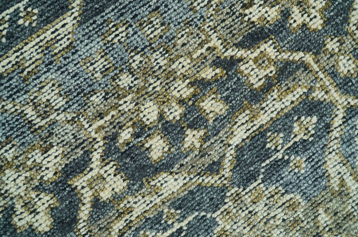 Custom Made Antique Charcoal Blue Transitional Hand Knotted Wool Area Rug - The Rug Decor