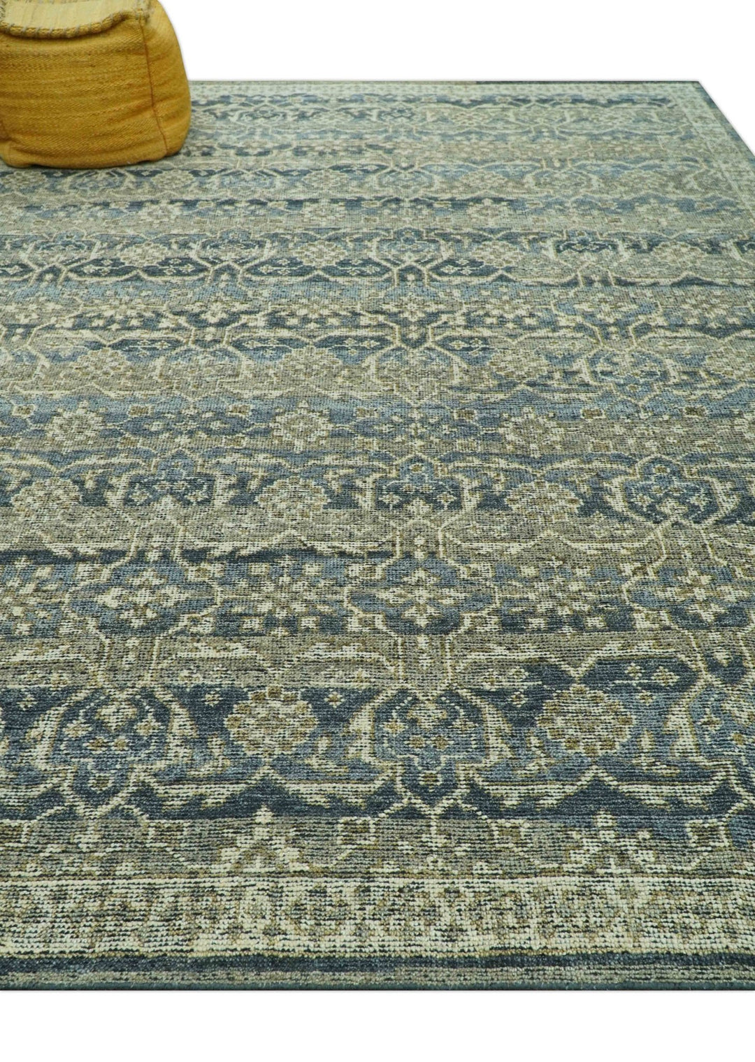 Custom Made Antique Charcoal Blue Transitional Hand Knotted Wool Area Rug - The Rug Decor