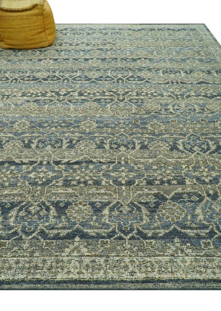 Custom Made Antique Charcoal Blue Transitional Hand Knotted Wool Area Rug - The Rug Decor