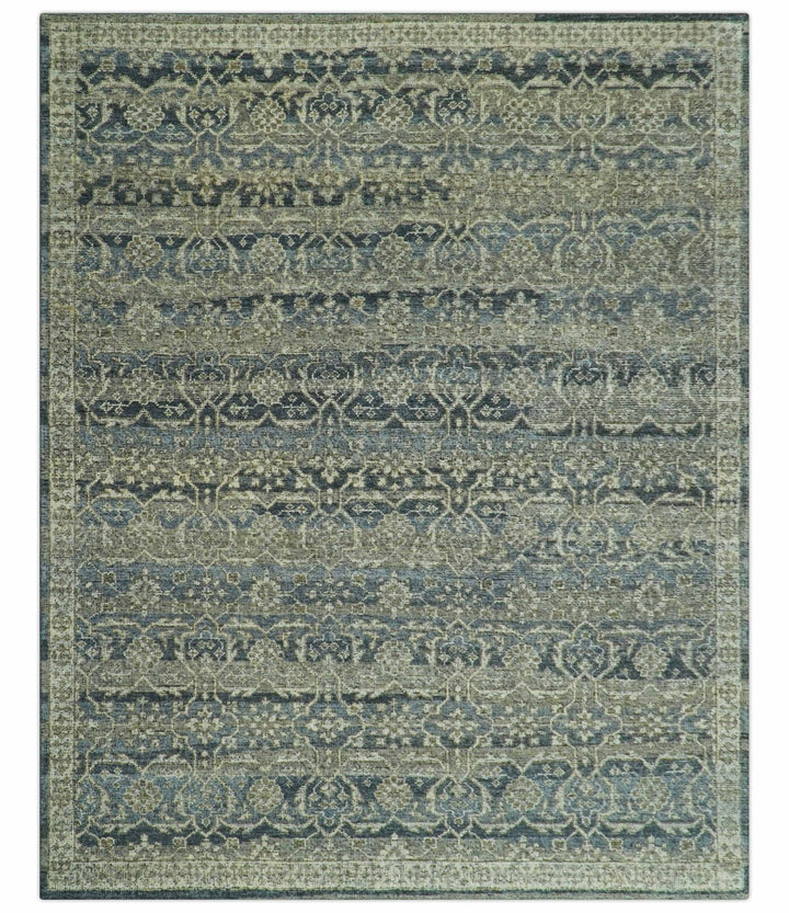 Custom Made Antique Charcoal Blue Transitional Hand Knotted Wool Area Rug - The Rug Decor