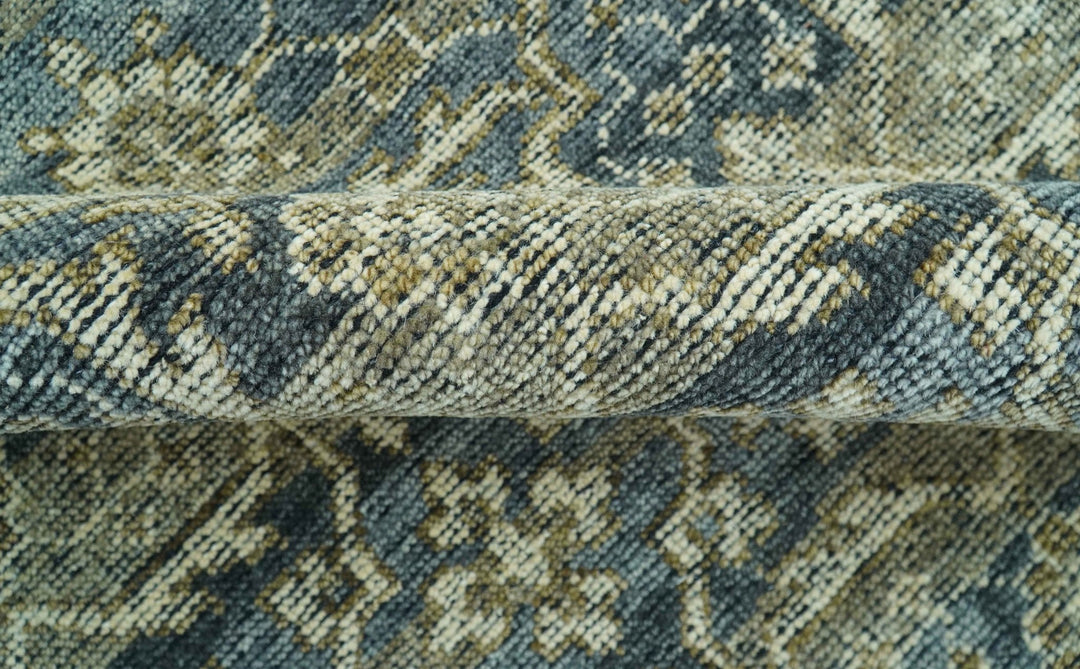 Custom Made Antique Charcoal Blue Transitional Hand Knotted Wool Area Rug - The Rug Decor