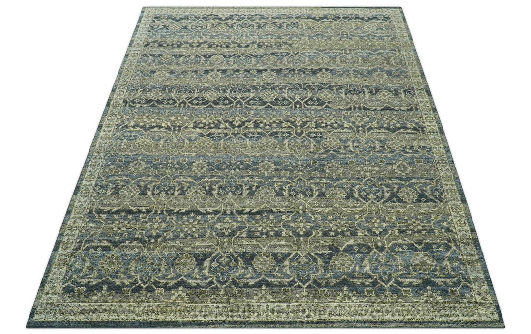 Custom Made Antique Charcoal Blue Transitional Hand Knotted Wool Area Rug - The Rug Decor