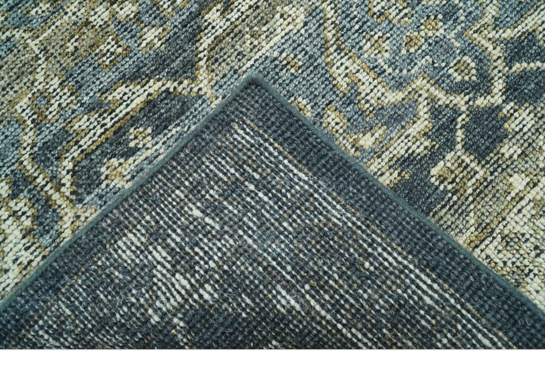 Custom Made Antique Charcoal Blue Transitional Hand Knotted Wool Area Rug - The Rug Decor