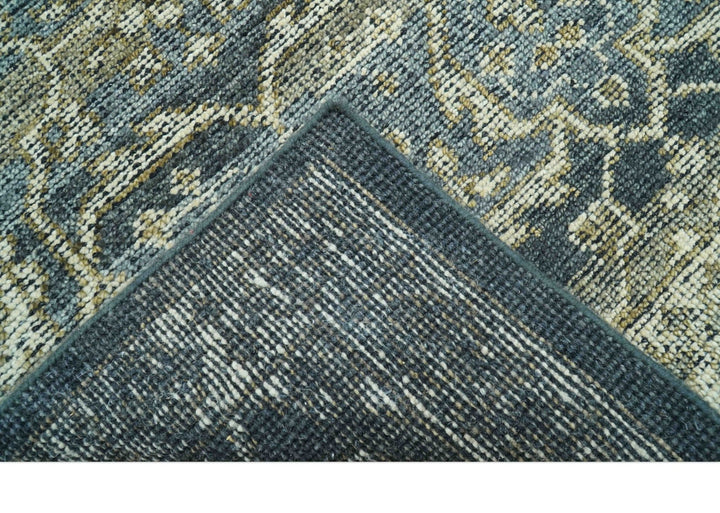 Custom Made Antique Charcoal Blue Transitional Hand Knotted Wool Area Rug - The Rug Decor