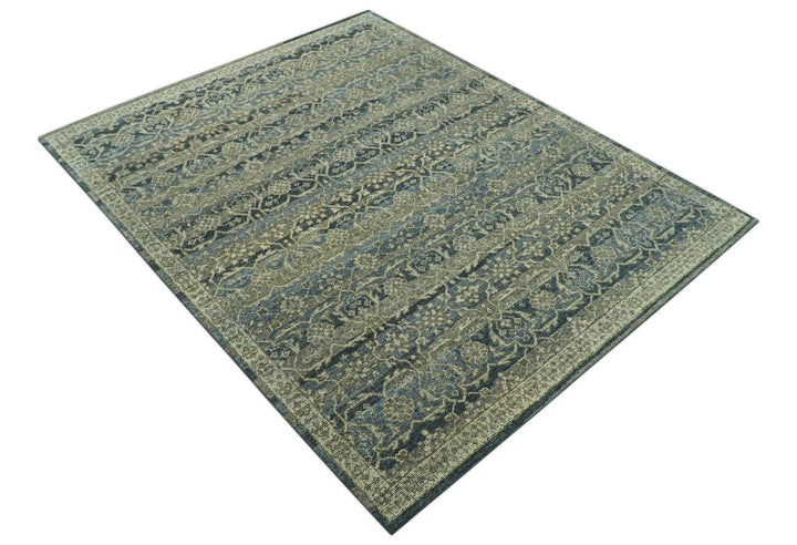 Custom Made Antique Charcoal Blue Transitional Hand Knotted Wool Area Rug - The Rug Decor