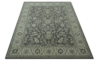 Custom Made Antique Design Charcoal and Beige Traditional Floral Hand Tufted rug - The Rug Decor