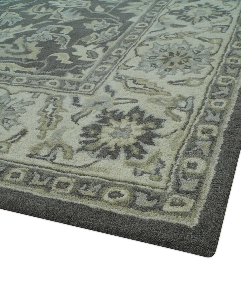 Custom Made Antique Design Charcoal and Beige Traditional Floral Hand Tufted rug - The Rug Decor