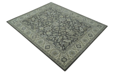 Custom Made Antique Design Charcoal and Beige Traditional Floral Hand Tufted rug - The Rug Decor