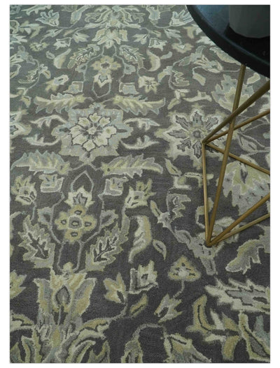 Custom Made Antique Design Charcoal and Beige Traditional Floral Hand Tufted rug - The Rug Decor