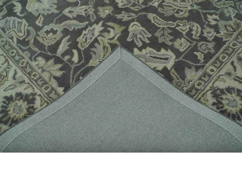 Custom Made Antique Design Charcoal and Beige Traditional Floral Hand Tufted rug - The Rug Decor