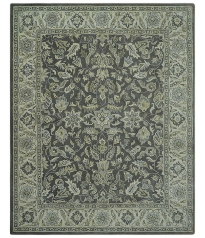 Custom Made Antique Design Charcoal and Beige Traditional Floral Hand Tufted rug - The Rug Decor