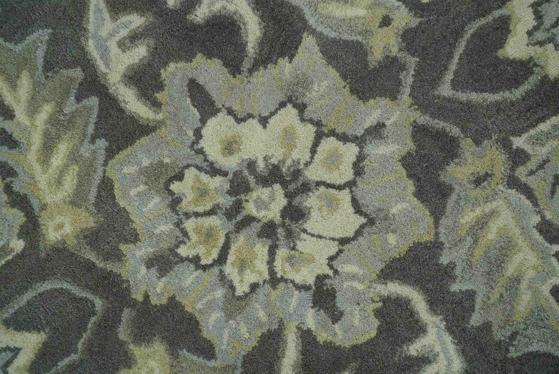 Custom Made Antique Design Charcoal and Beige Traditional Floral Hand Tufted rug - The Rug Decor