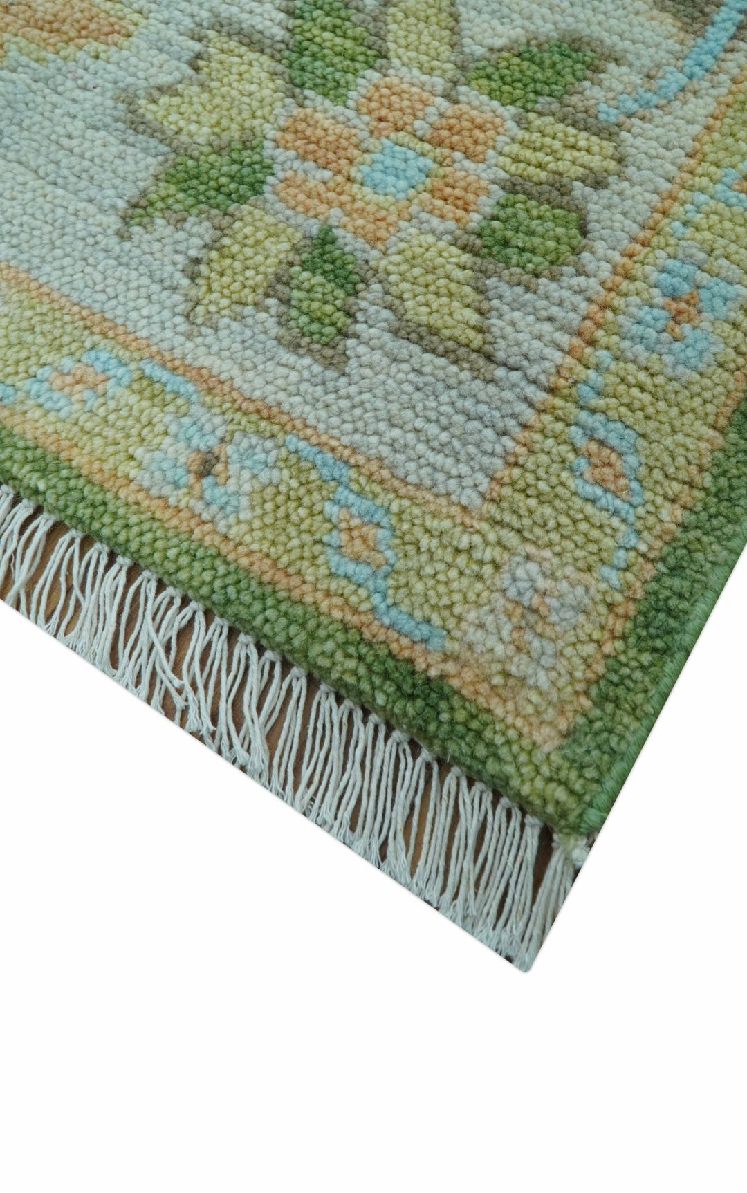 Custom Made Antique Green Traditional Oushak Design Hand Knotted Wool Area Rug - The Rug Decor