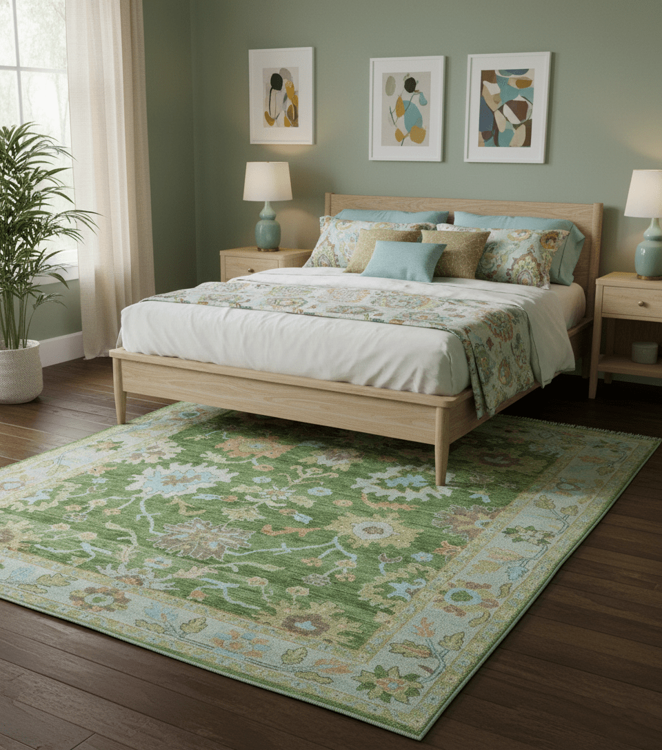 Custom Made Antique Green Traditional Oushak Design Hand Knotted Wool Area Rug - The Rug Decor