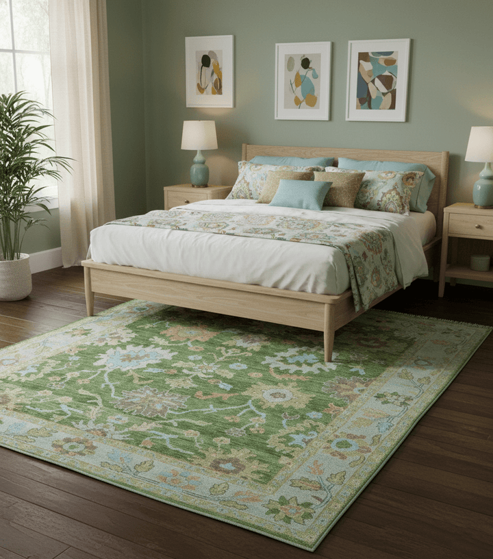 Custom Made Antique Green Traditional Oushak Design Hand Knotted Wool Area Rug - The Rug Decor