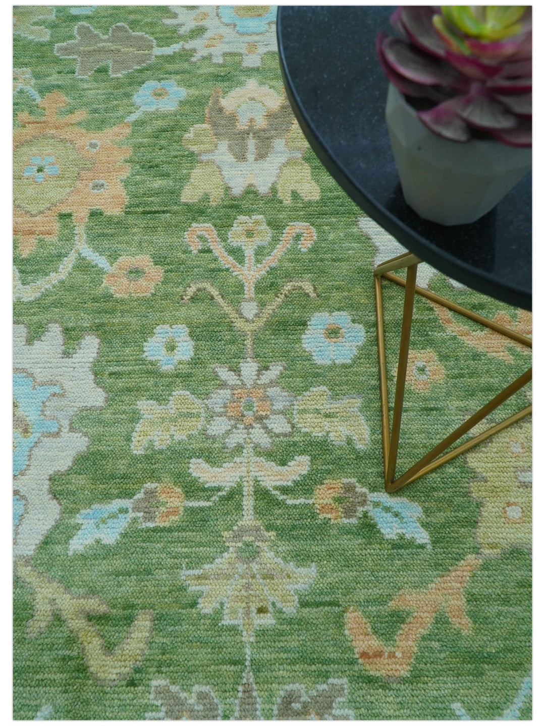 Custom Made Antique Green Traditional Oushak Design Hand Knotted Wool Area Rug - The Rug Decor