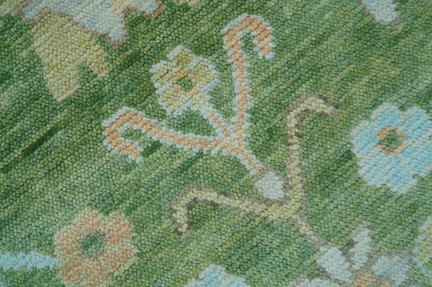 Custom Made Antique Green Traditional Oushak Design Hand Knotted Wool Area Rug - The Rug Decor