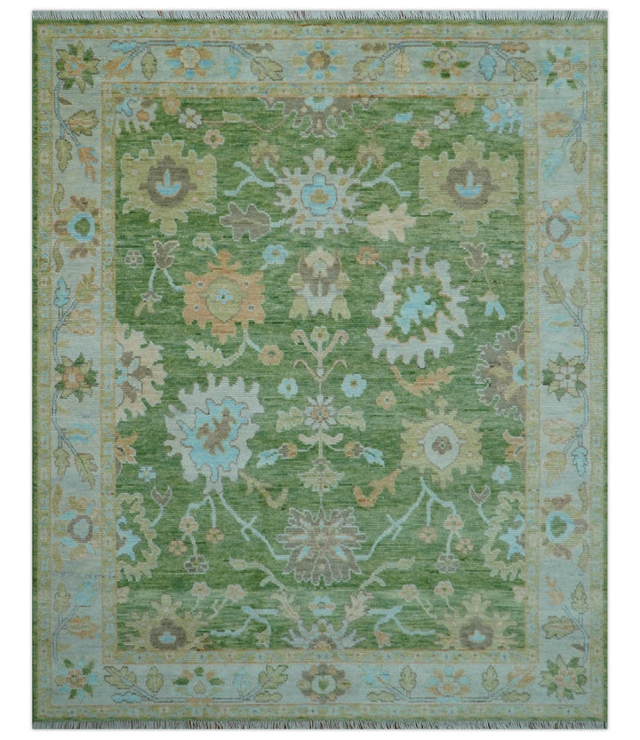 Custom Made Antique Green Traditional Oushak Design Hand Knotted Wool Area Rug - The Rug Decor