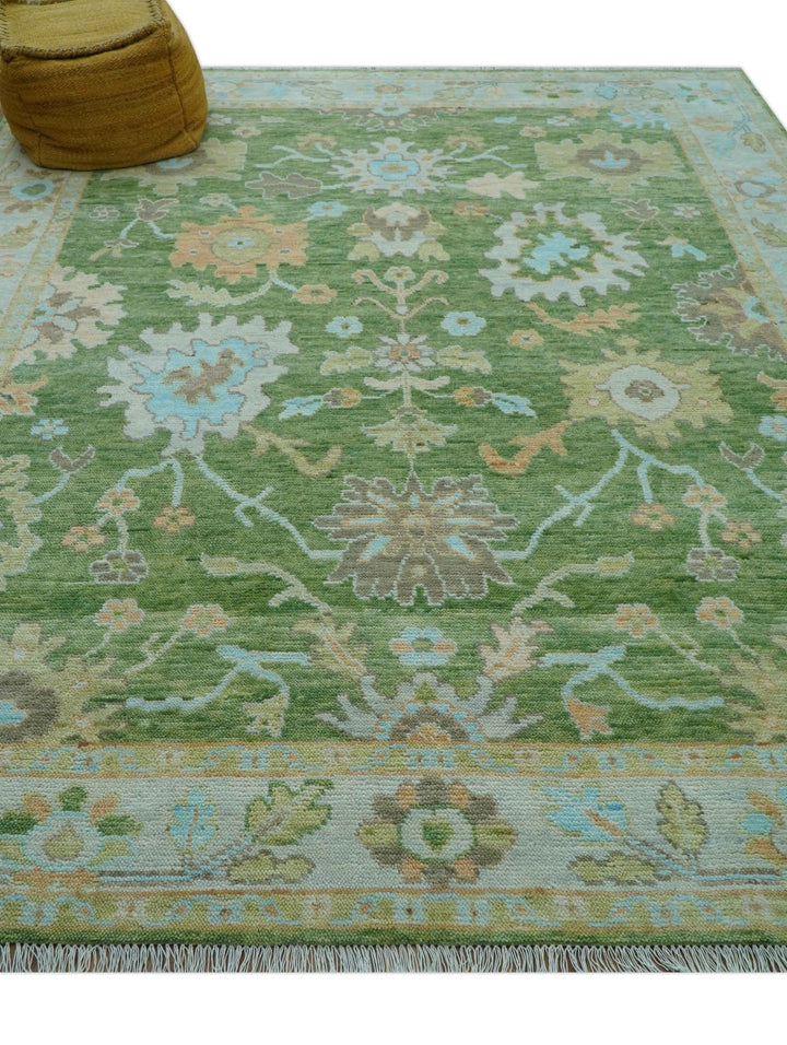 Custom Made Antique Green Traditional Oushak Design Hand Knotted Wool Area Rug - The Rug Decor