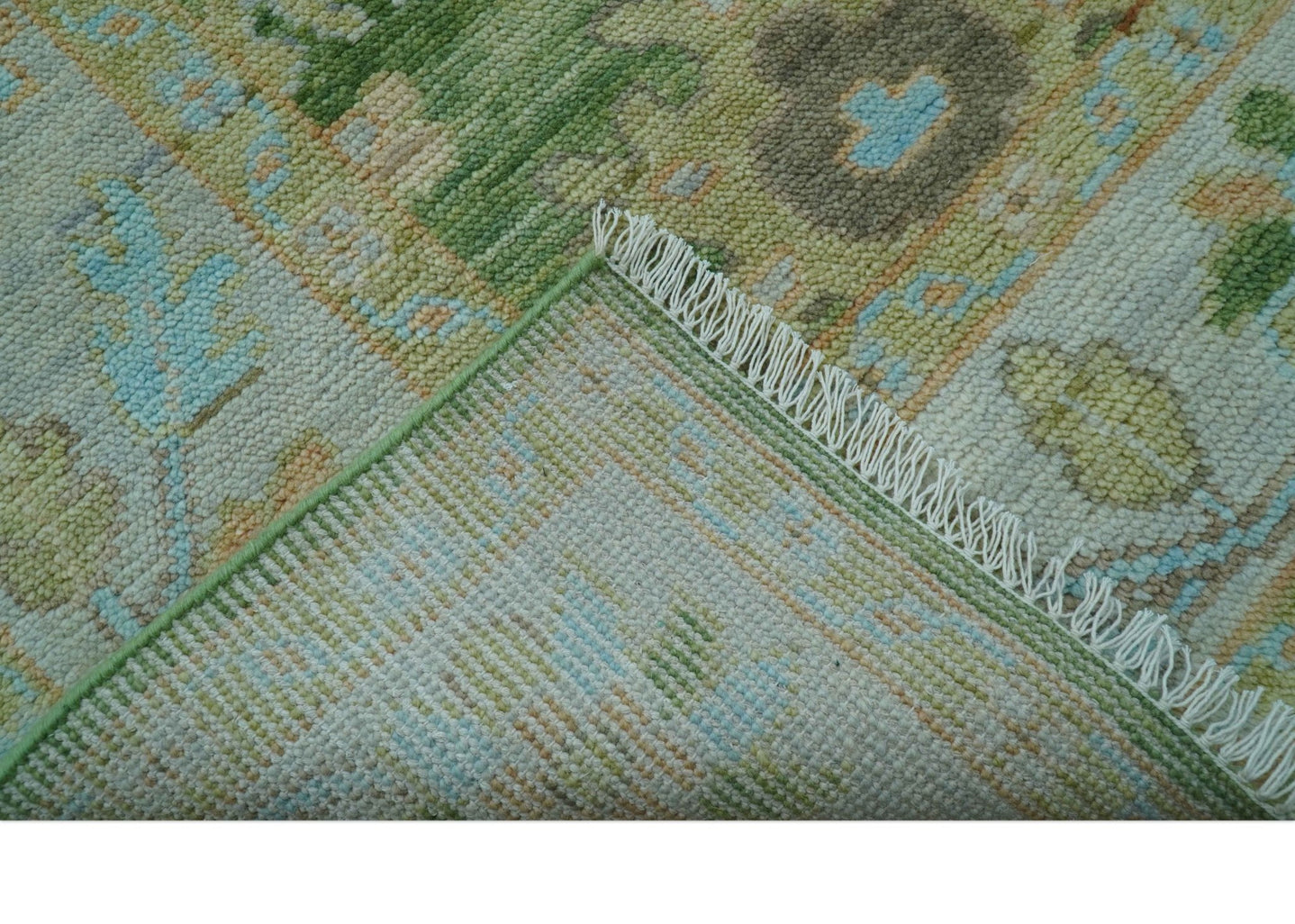 Custom Made Antique Green Traditional Oushak Design Hand Knotted Wool Area Rug - The Rug Decor
