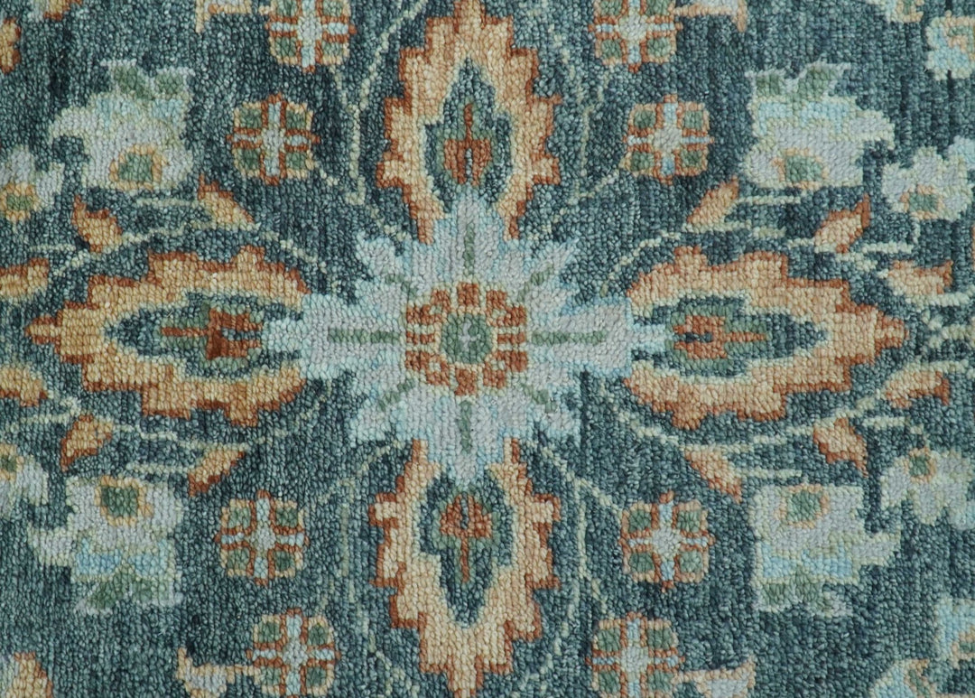 Custom Made Antique Hand Knotted Charcoal and Blue Traditional Oushak Design Wool Rug - The Rug Decor