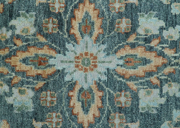 Custom Made Antique Hand Knotted Charcoal and Blue Traditional Oushak Design Wool Rug - The Rug Decor