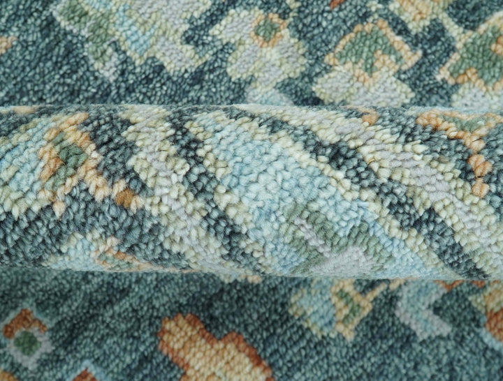 Custom Made Antique Hand Knotted Charcoal and Blue Traditional Oushak Design Wool Rug - The Rug Decor