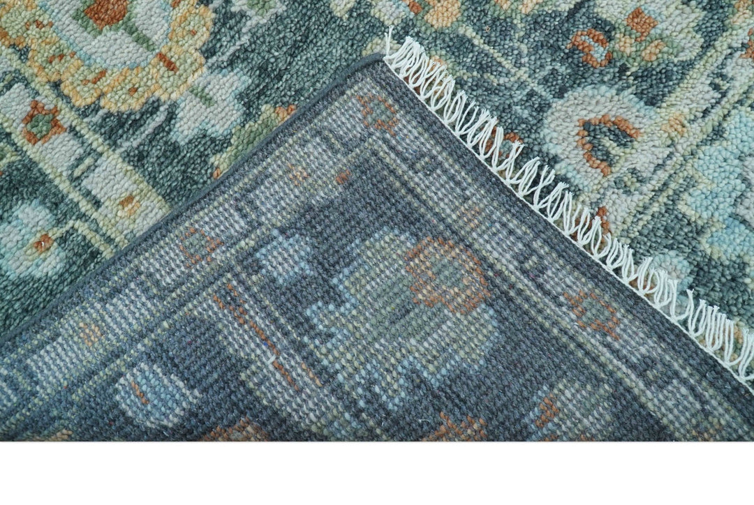 Custom Made Antique Hand Knotted Charcoal and Blue Traditional Oushak Design Wool Rug - The Rug Decor