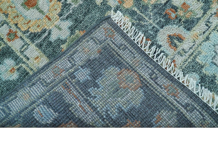 Custom Made Antique Hand Knotted Charcoal and Blue Traditional Oushak Design Wool Rug - The Rug Decor