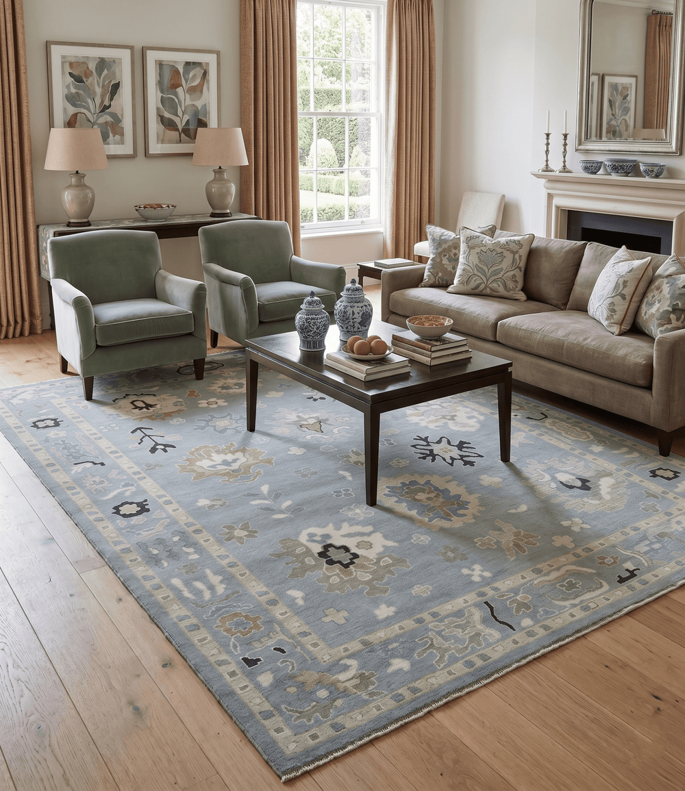 Custom Made Antique look Gray And Beige Hand Knotted Traditional Oushak Wool Area Rug - The Rug Decor