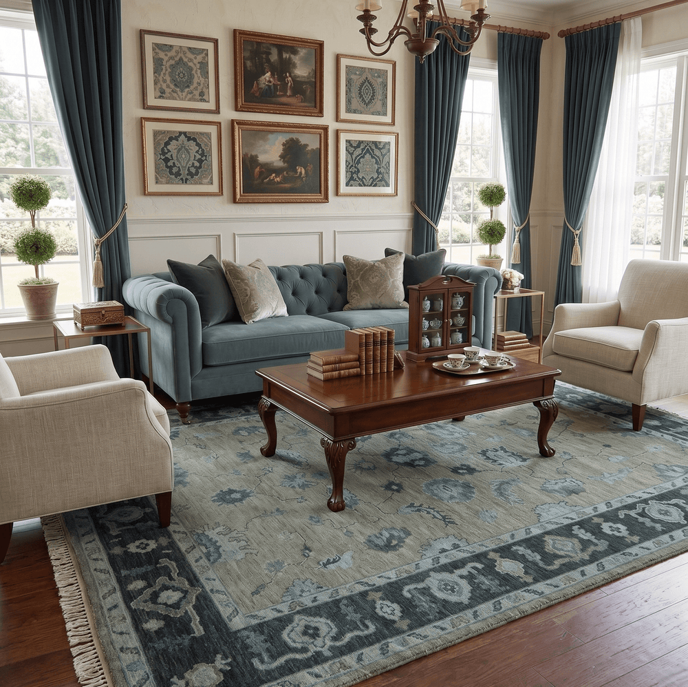 Custom Made Antique look Gray, Charcoal and silver Oriental Oushak wool Area Rug - The Rug Decor