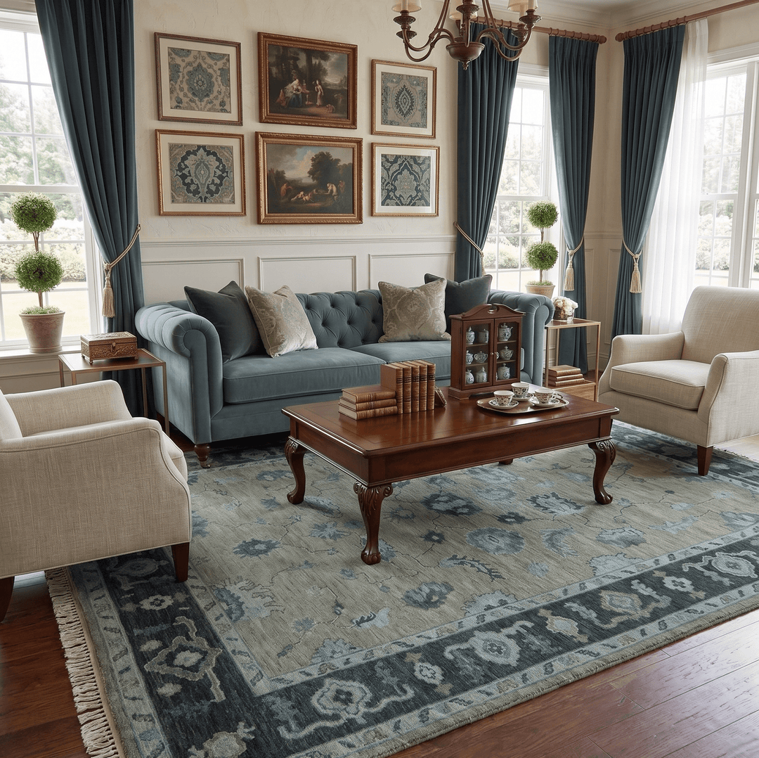Custom Made Antique look Gray, Charcoal and silver Oriental Oushak wool Area Rug - The Rug Decor