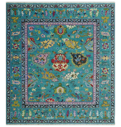 Custom Made Antique Style Hand Knotted Teal and Purple Traditional Oushak Multi Size Wool Rug - The Rug Decor