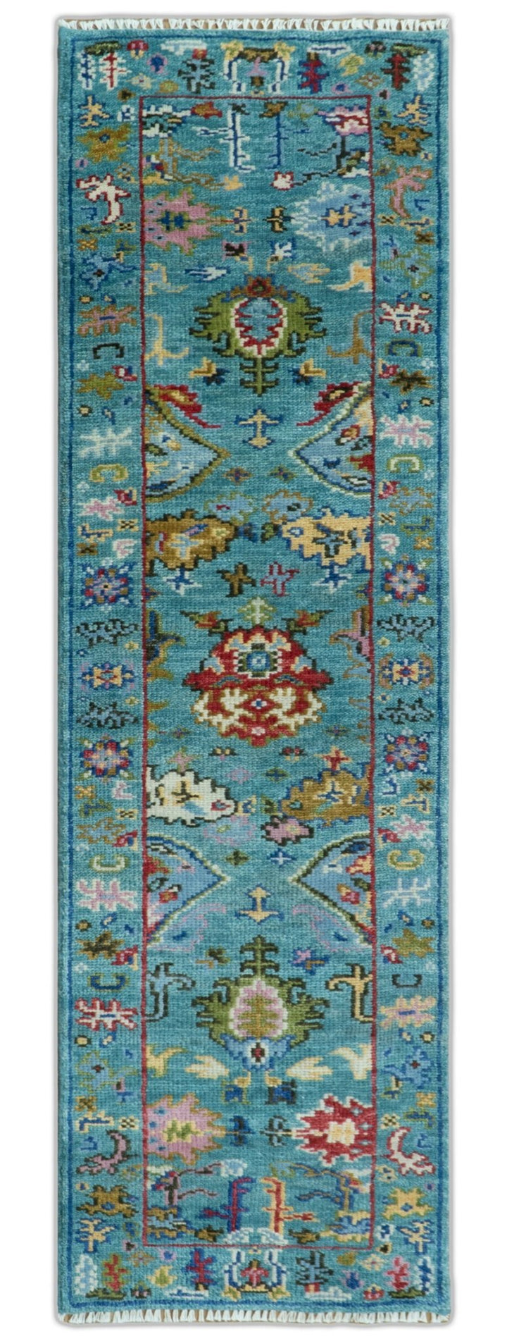 Custom Made Antique Style Hand Knotted Teal and Purple Traditional Oushak Multi Size Wool Rug - The Rug Decor