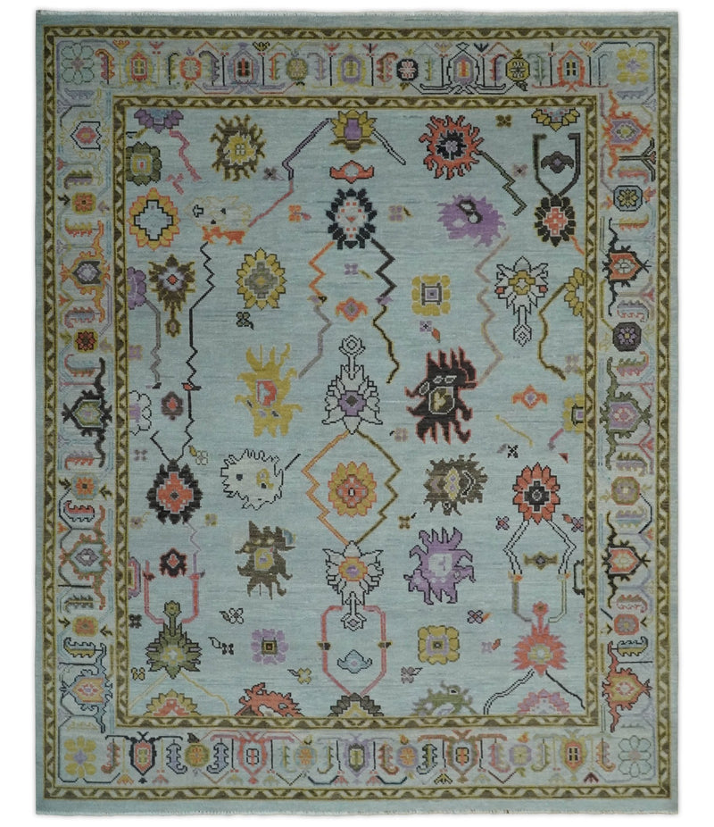 Custom Made Aqua and Green Hand knotted Traditional Oushak wool area Rug - The Rug Decor