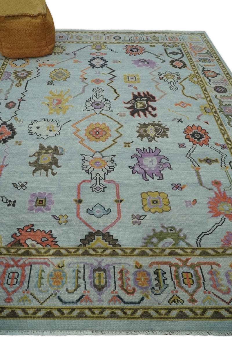 Custom Made Aqua and Green Hand knotted Traditional Oushak wool area Rug - The Rug Decor