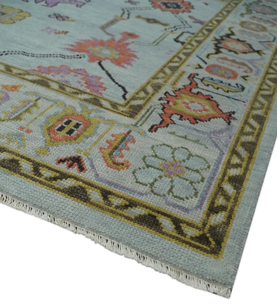 Custom Made Aqua and Green Hand knotted Traditional Oushak wool area Rug - The Rug Decor