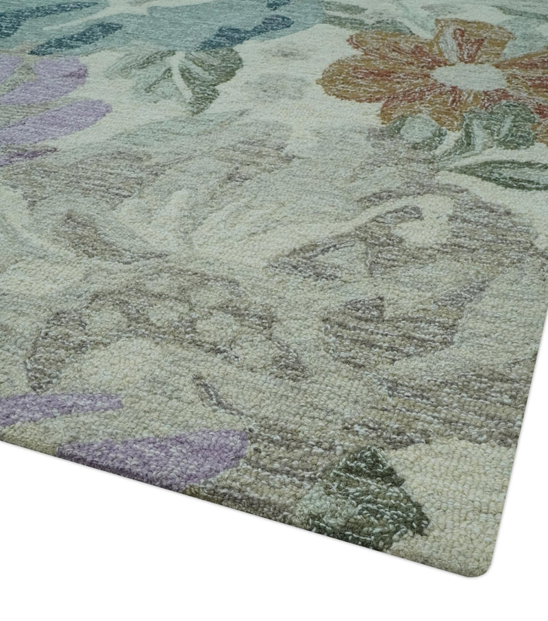 Custom Made Beautiful Ivory, Gray, Purple Flower Design Hand Tufted wool Area Rug - The Rug Decor