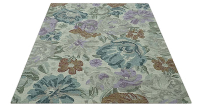 Custom Made Beautiful Ivory, Gray, Purple Flower Design Hand Tufted wool Area Rug - The Rug Decor