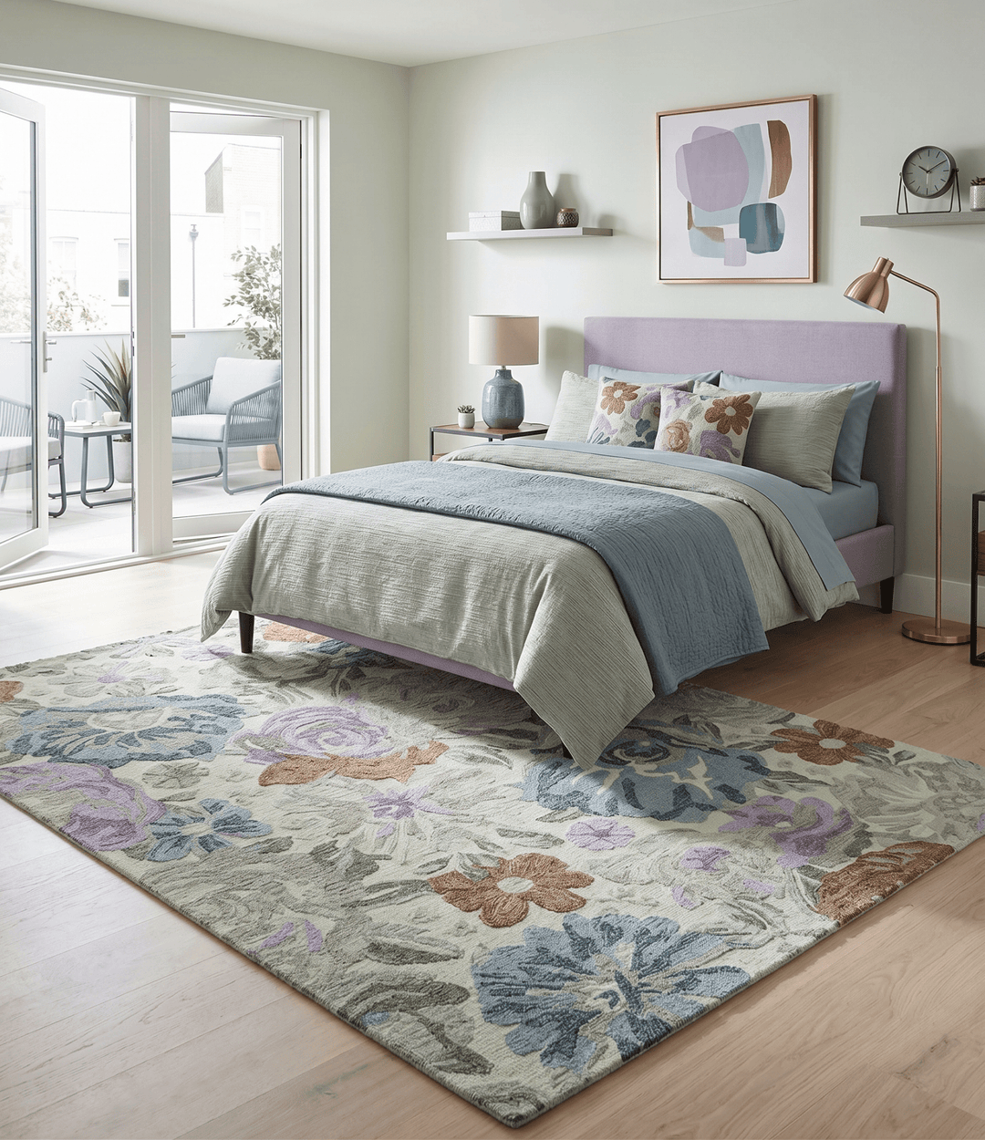 Custom Made Beautiful Ivory, Gray, Purple Flower Design Hand Tufted wool Area Rug - The Rug Decor