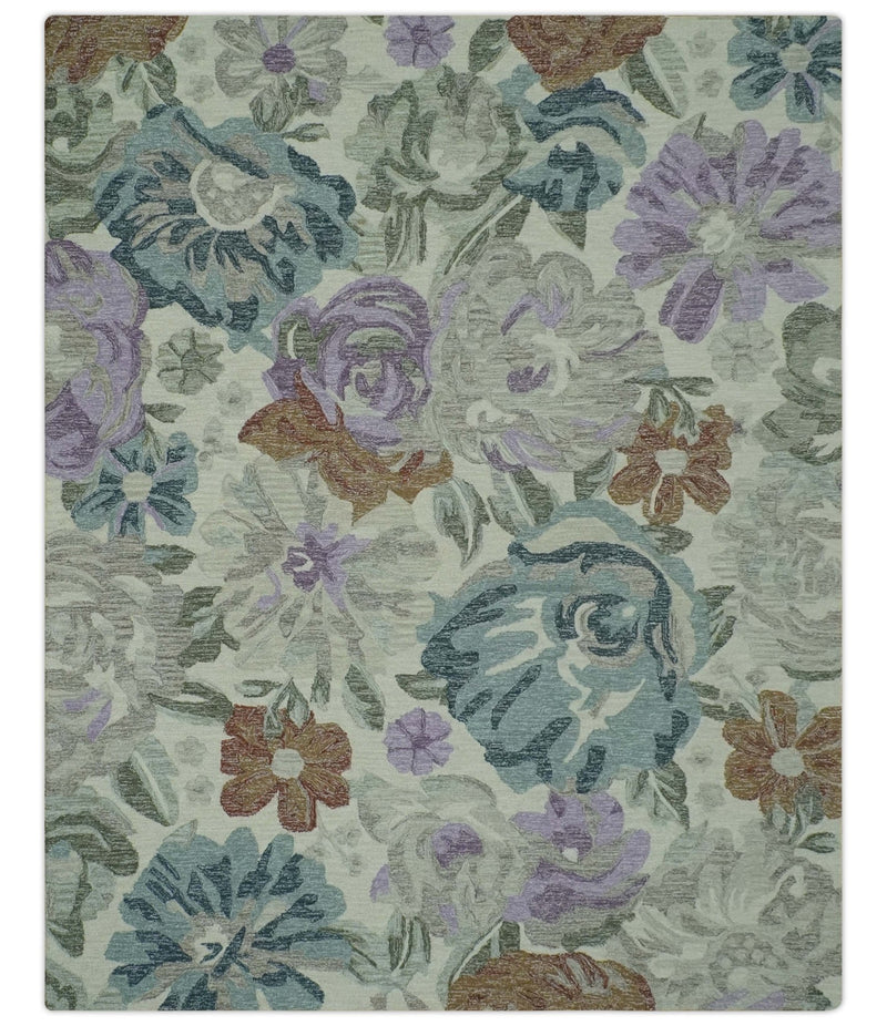 Custom Made Beautiful Ivory, Gray, Purple Flower Design Hand Tufted wool Area Rug - The Rug Decor