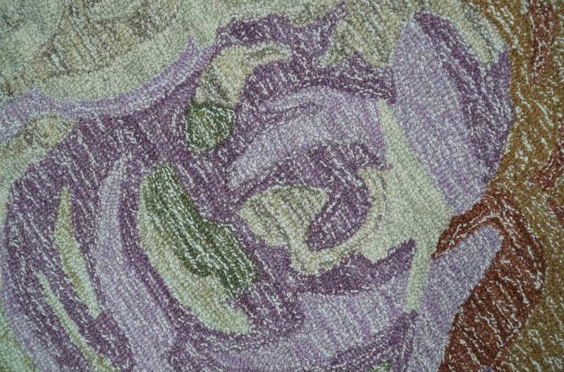 Custom Made Beautiful Ivory, Gray, Purple Flower Design Hand Tufted wool Area Rug - The Rug Decor