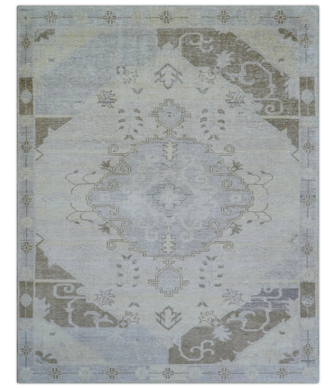 Custom Made Beige And Blue Traditional Turkish Design Hand knotted Wool Rug - The Rug Decor