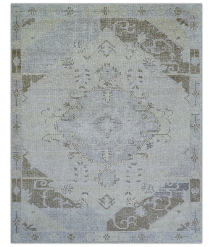 Custom Made Beige And Blue Traditional Turkish Design Hand knotted Wool Rug - The Rug Decor