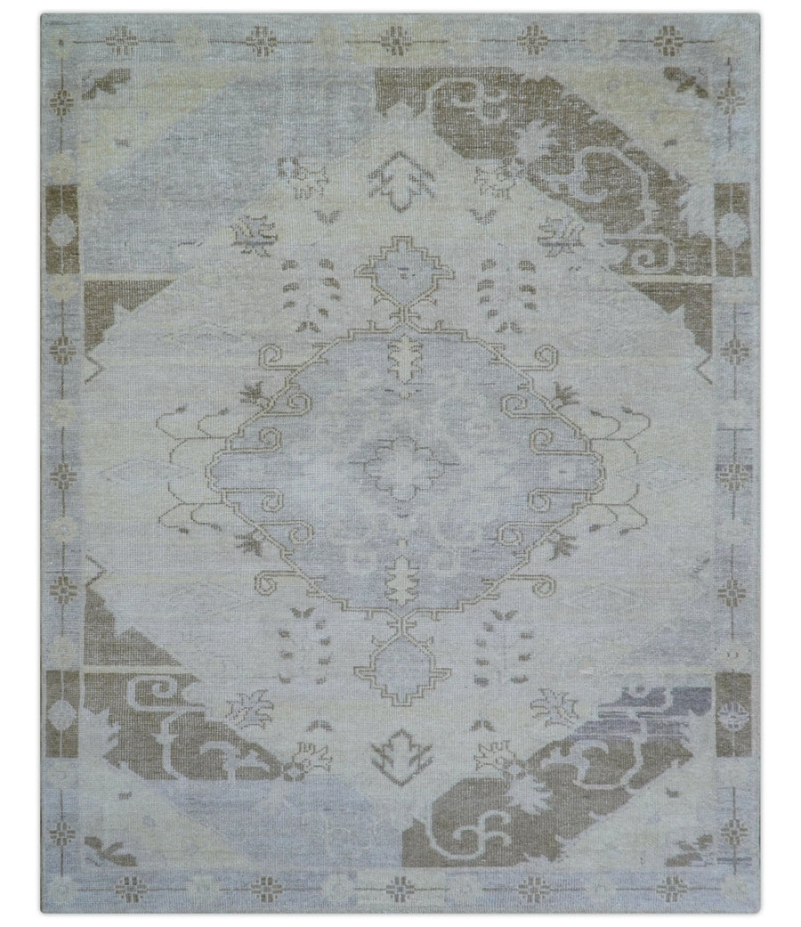 Custom Made Beige And Blue Traditional Turkish Design Hand knotted Wool Rug - The Rug Decor