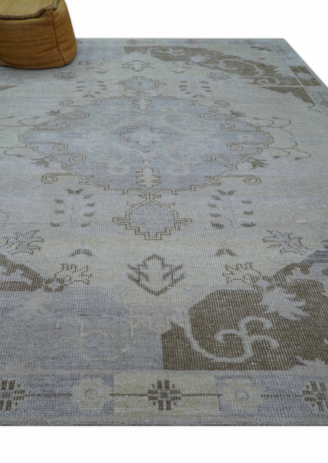 Custom Made Beige And Blue Traditional Turkish Design Hand knotted Wool Rug - The Rug Decor