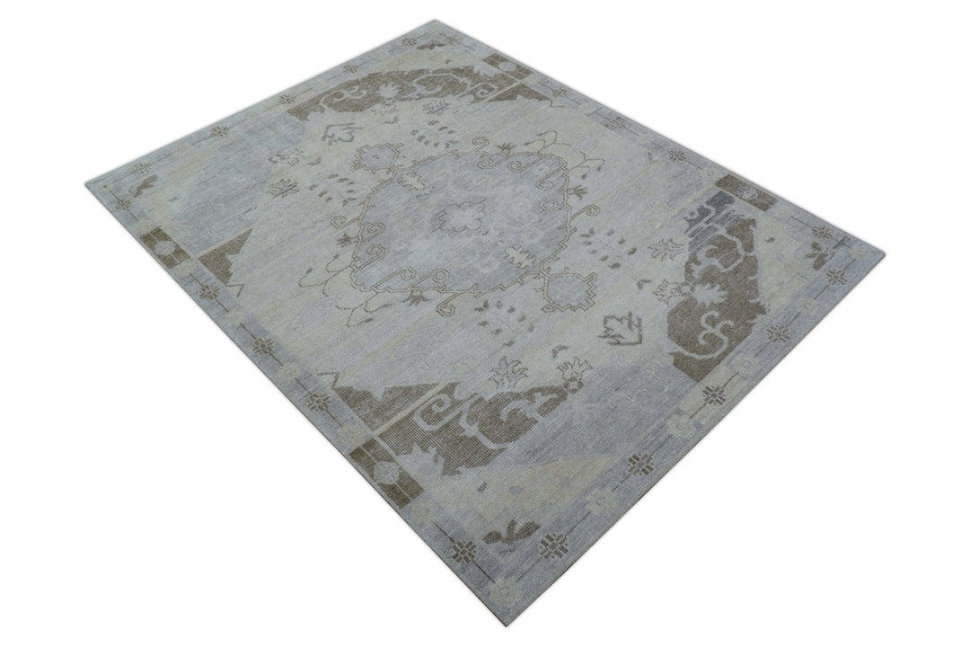 Custom Made Beige And Blue Traditional Turkish Design Hand knotted Wool Rug - The Rug Decor