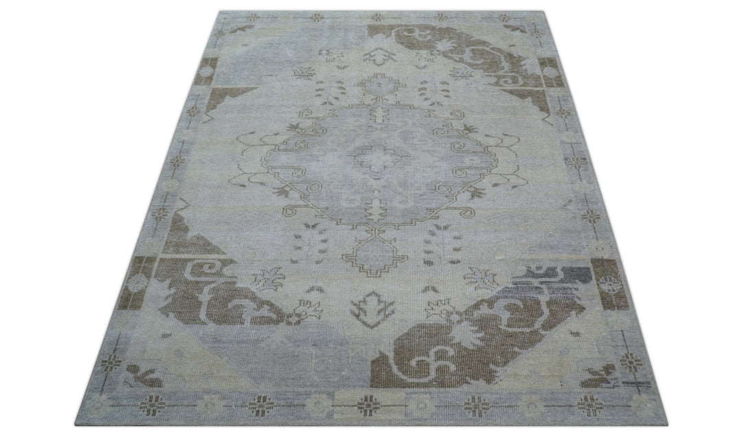 Custom Made Beige And Blue Traditional Turkish Design Hand knotted Wool Rug - The Rug Decor
