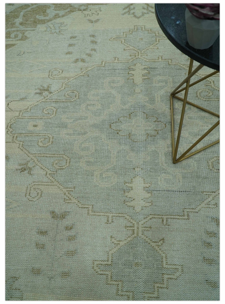 Custom Made Beige And Blue Traditional Turkish Design Hand knotted Wool Rug - The Rug Decor